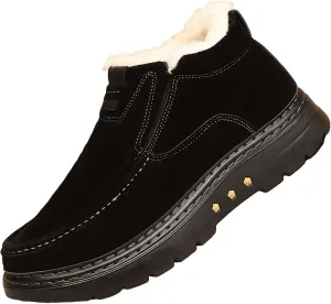 Men's Waterproof Slip On Snow Boots Warm Plush Lined Non Slip Outdoor Winter Booties Work Walking Cotton Shoes
