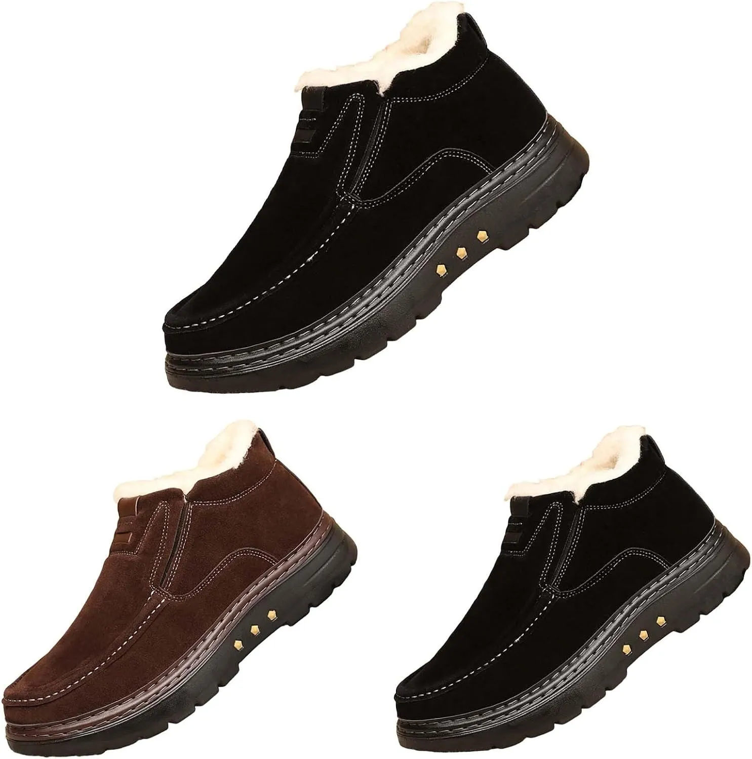 Men's Waterproof Slip On Snow Boots Warm Plush Lined Non Slip Outdoor Winter Booties Work Walking Cotton Shoes