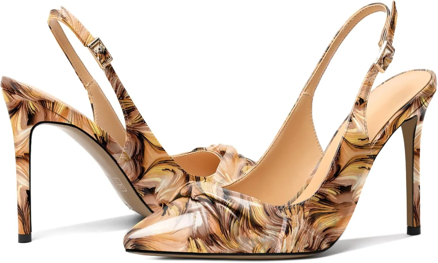 Mettesally Women's Slingback High Heels Pointed Toe Heeled Pumps Ankle Strap Stilettos Bowtie Knot Dressy Wedding Party Shoes
