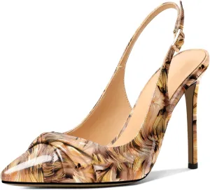 Mettesally Women's Slingback High Heels Pointed Toe Heeled Pumps Ankle Strap Stilettos Bowtie Knot Dressy Wedding Party Shoes