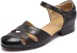 Mona flying Women Leather Tatianna Dress Sandals Closed Toe Low Heels Strappy Flats Summer Casual Shoes