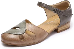 Mona flying Women Leather Tatianna Dress Sandals Closed Toe Low Heels Strappy Flats Summer Casual Shoes