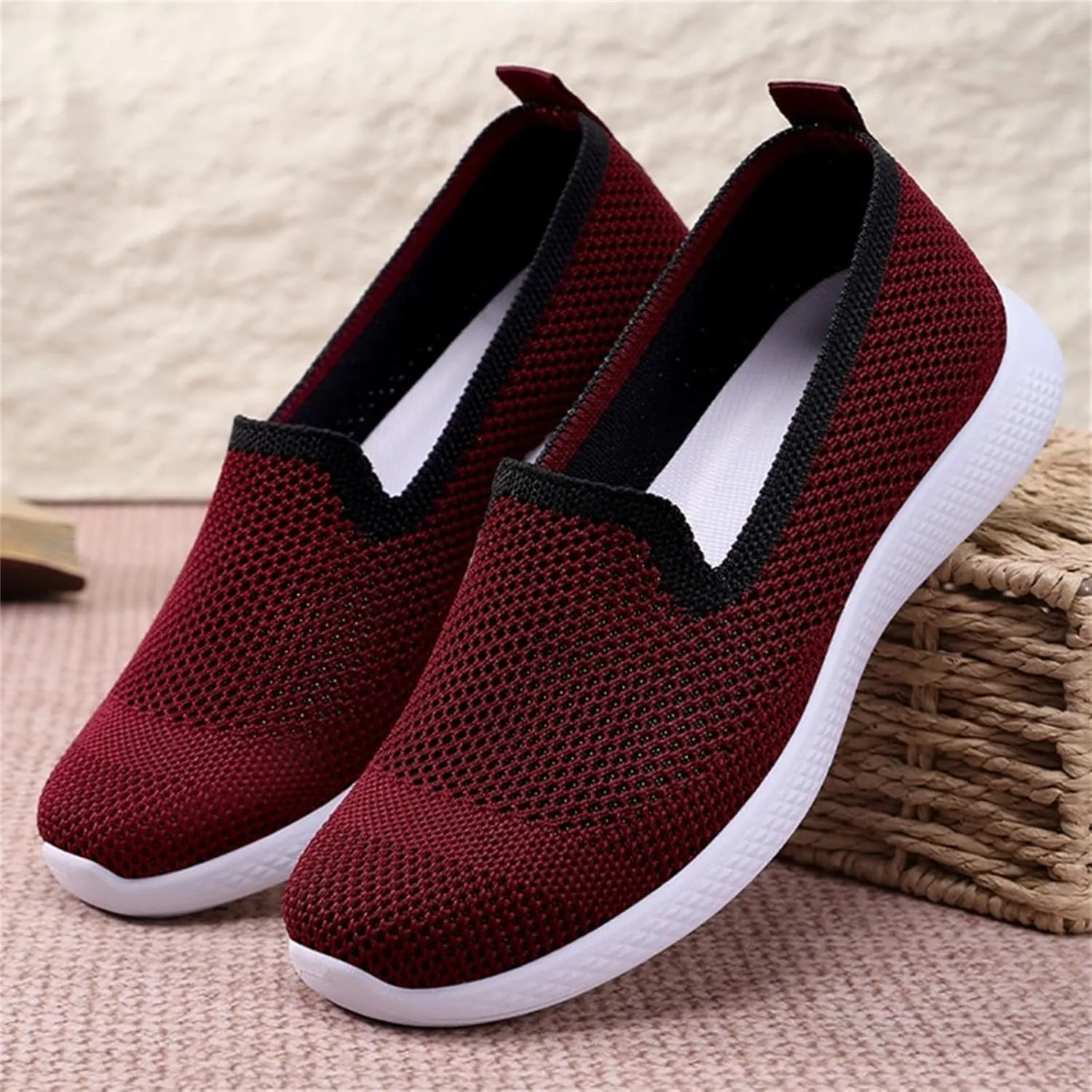 Orthopedic Walking Shoes for Women,Non-Slip Arch Support Slip on Shoes Woven Orthopedic Breathable Walking Sneaker