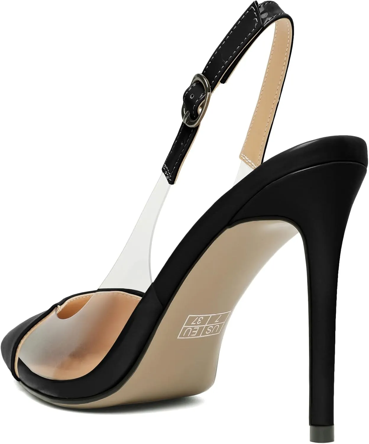SAMMITOP Womens Slingback Stiletto Sandals Pointed-Toe High-Heel Pumps Ankle Strap Clear Heels Casual Wedding Shoes Fashion Dress Shoes