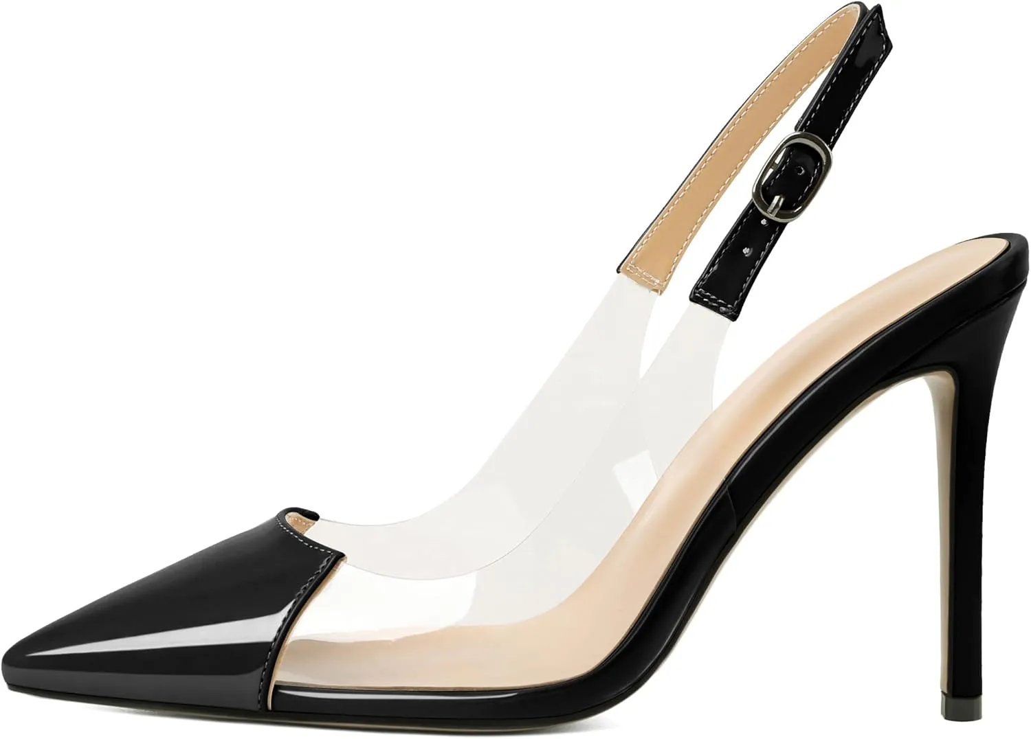 SAMMITOP Womens Slingback Stiletto Sandals Pointed-Toe High-Heel Pumps Ankle Strap Clear Heels Casual Wedding Shoes Fashion Dress Shoes
