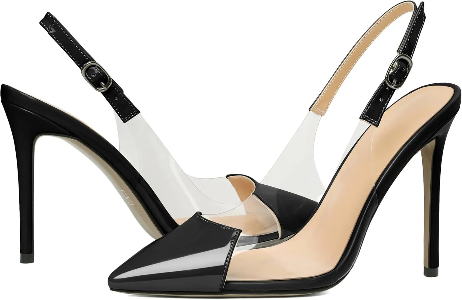 SAMMITOP Womens Slingback Stiletto Sandals Pointed-Toe High-Heel Pumps Ankle Strap Clear Heels Casual Wedding Shoes Fashion Dress Shoes
