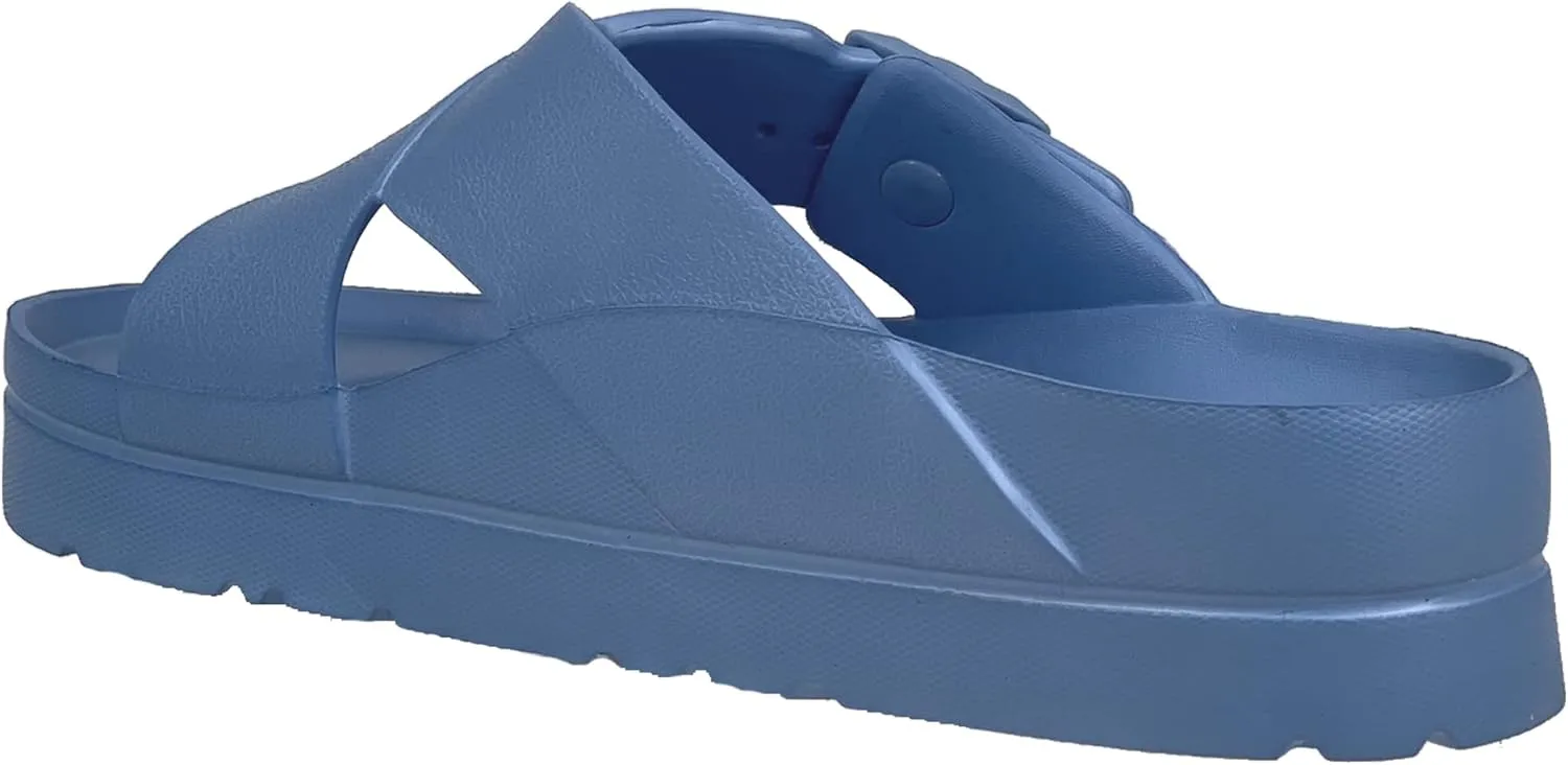 SOBEYO Women's Platform Wedge Sandals Strappy Slip On | Light-Weight EVA Flip Flops | Cushion Slides Adjustable Buckle Flafform | Summer Vacation Beach Casual Weekend Sandal