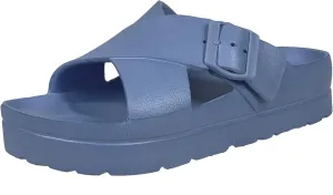 SOBEYO Women's Platform Wedge Sandals Strappy Slip On | Light-Weight EVA Flip Flops | Cushion Slides Adjustable Buckle Flafform | Summer Vacation Beach Casual Weekend Sandal