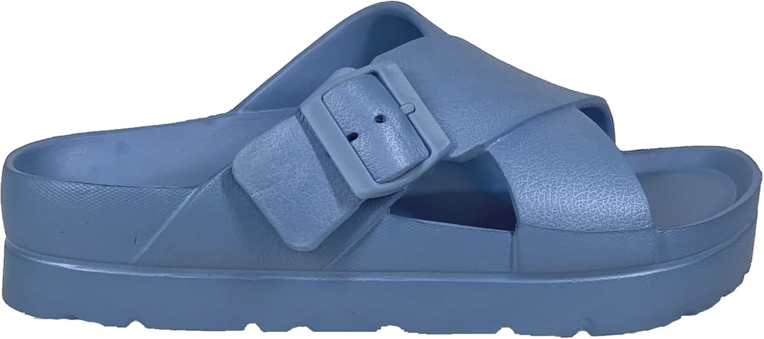 SOBEYO Women's Platform Wedge Sandals Strappy Slip On | Light-Weight EVA Flip Flops | Cushion Slides Adjustable Buckle Flafform | Summer Vacation Beach Casual Weekend Sandal
