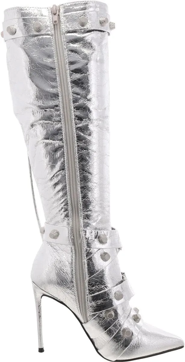 Steve Madden Womens Fink Faux Leather Embellished Knee-High Boots