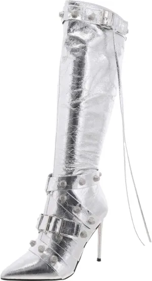 Steve Madden Womens Fink Faux Leather Embellished Knee-High Boots