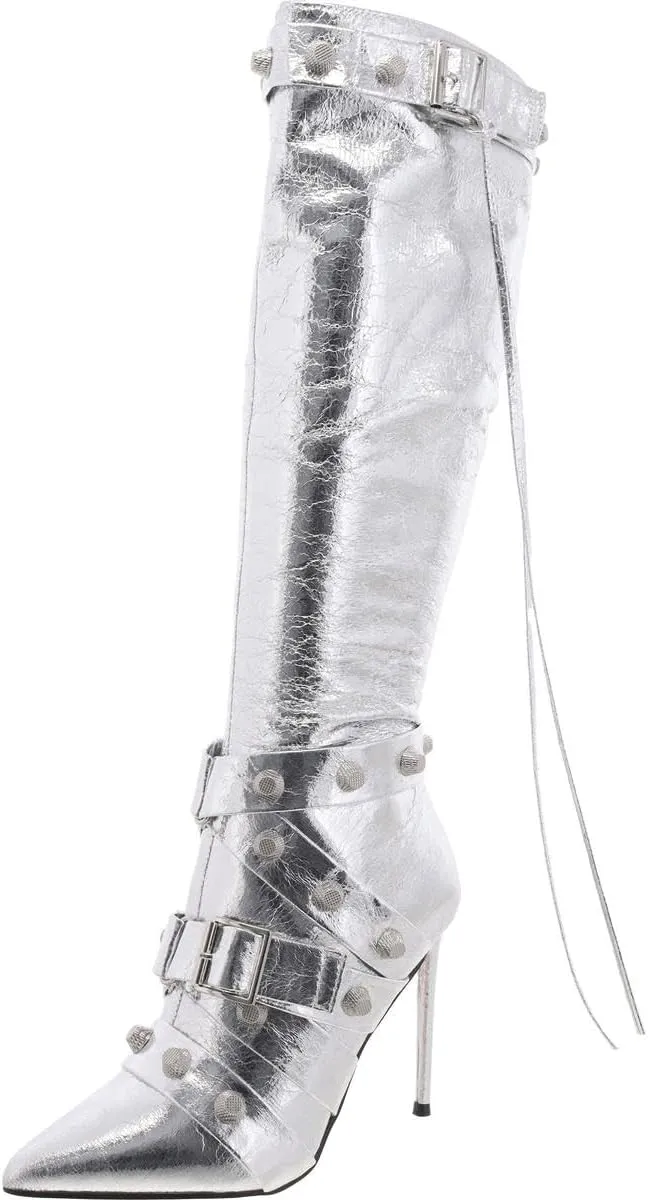 Steve Madden Womens Fink Faux Leather Embellished Knee-High Boots