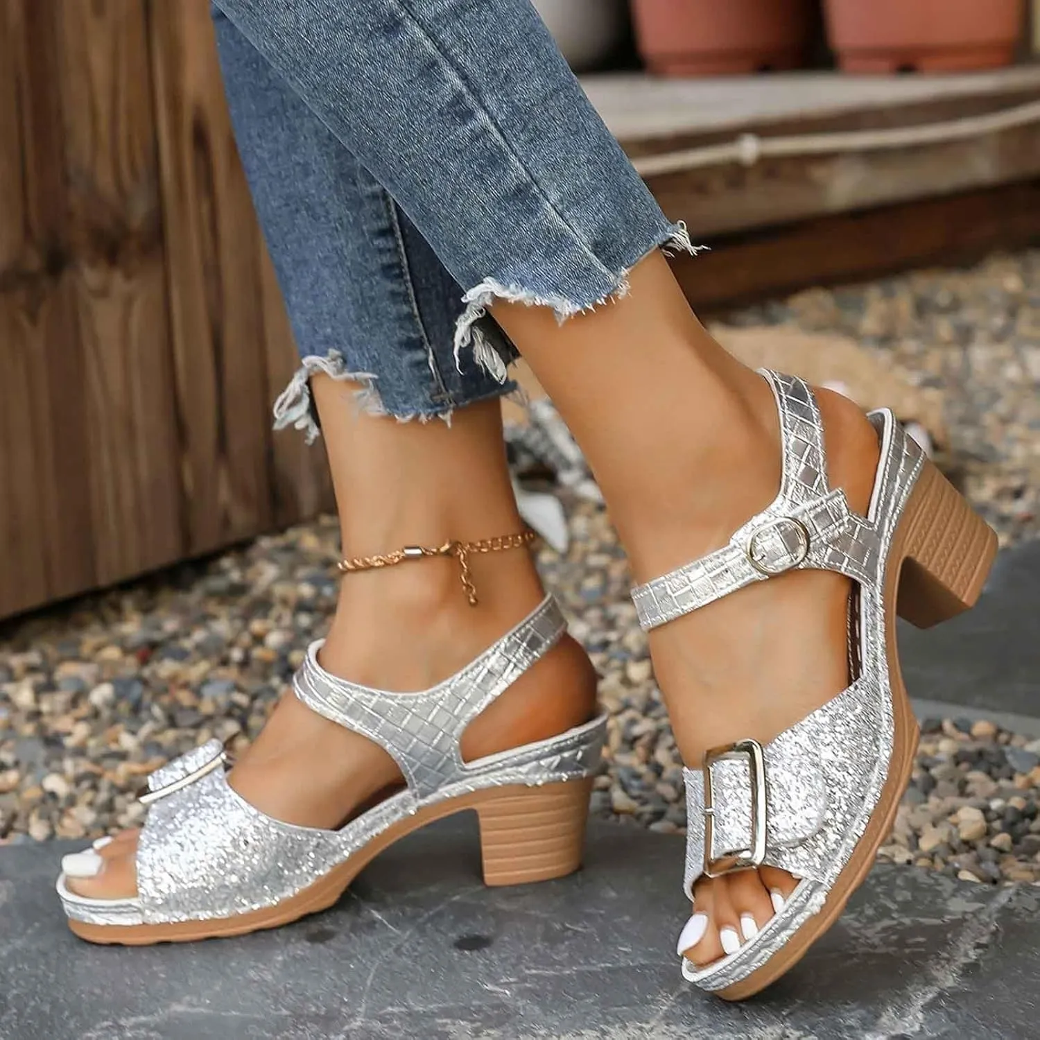 Stylish Women's Open Toe Sandals With Sparkling Embellishments And Wedge Heel For Summer Casual Outings Beach