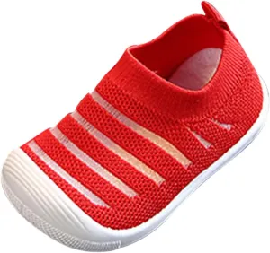Summer and Autumn Cute Girls Flying Woven Mesh Breathable Flat Solid Color Slip On Comfortable Kid Shoes Size 6