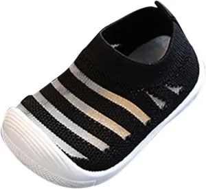 Summer and Autumn Cute Girls Flying Woven Mesh Breathable Flat Solid Color Slip On Comfortable Kid Shoes Size 6