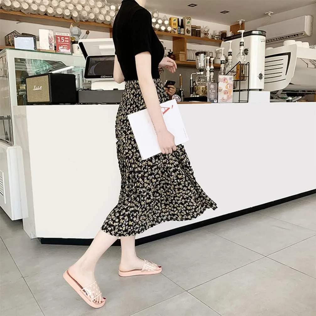 Summer Slippers Wave Point Anti- slip Soft Sole Open Toe House Slippers for Women Girls