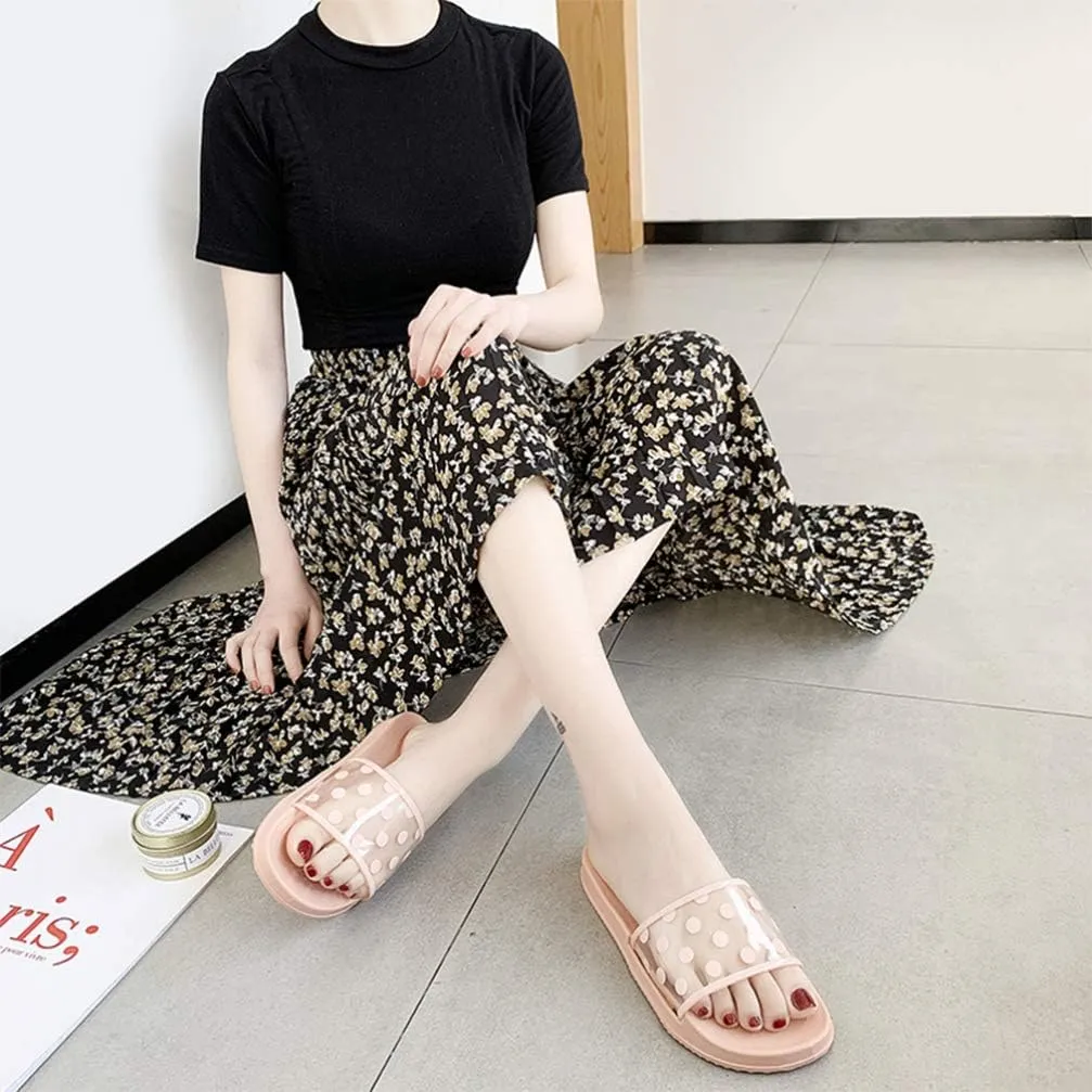 Summer Slippers Wave Point Anti- slip Soft Sole Open Toe House Slippers for Women Girls