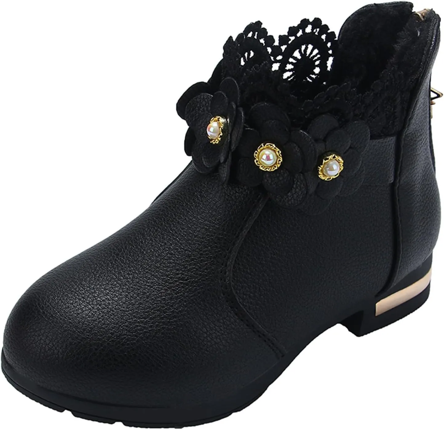 Toddler Boots Baby Girl Boy Warm ?aterproof Winter 3D Flowers Ankle Boots Leather Soft Sole (Black, 11.5 Little Child)