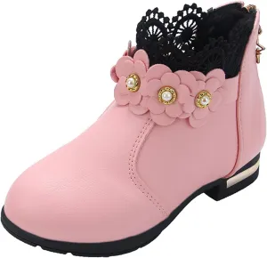 Toddler Boots Baby Girl Boy Warm ?aterproof Winter 3D Flowers Ankle Boots Leather Soft Sole (Pink, 13.5 Little Child)