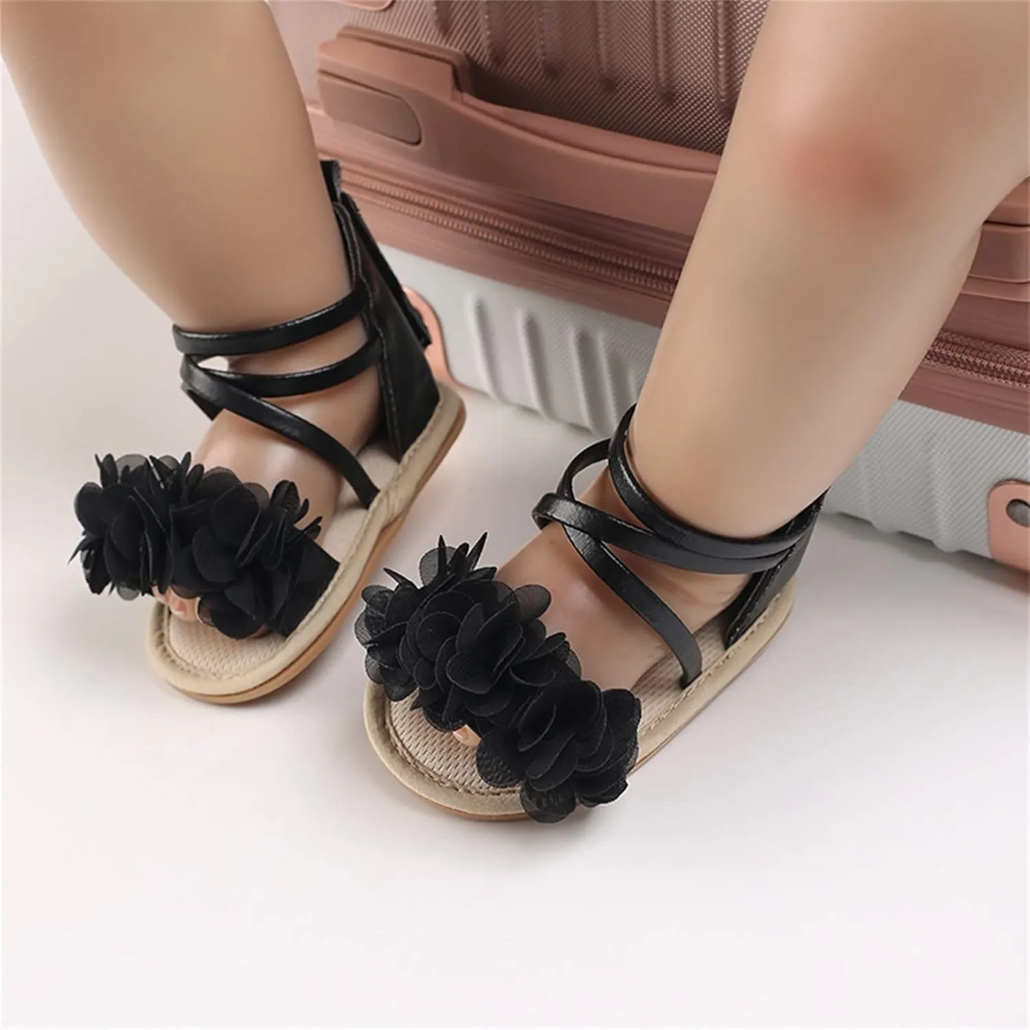Toddler Kids Infant Girls Soild Colour Princress Shoes Sandals Soft Sole The Floor Gladiators for (Black, 0 Months)