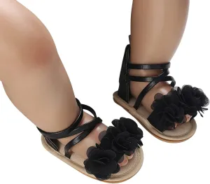 Toddler Kids Infant Girls Soild Colour Princress Shoes Sandals Soft Sole The Floor Gladiators for (Black, 0 Months)