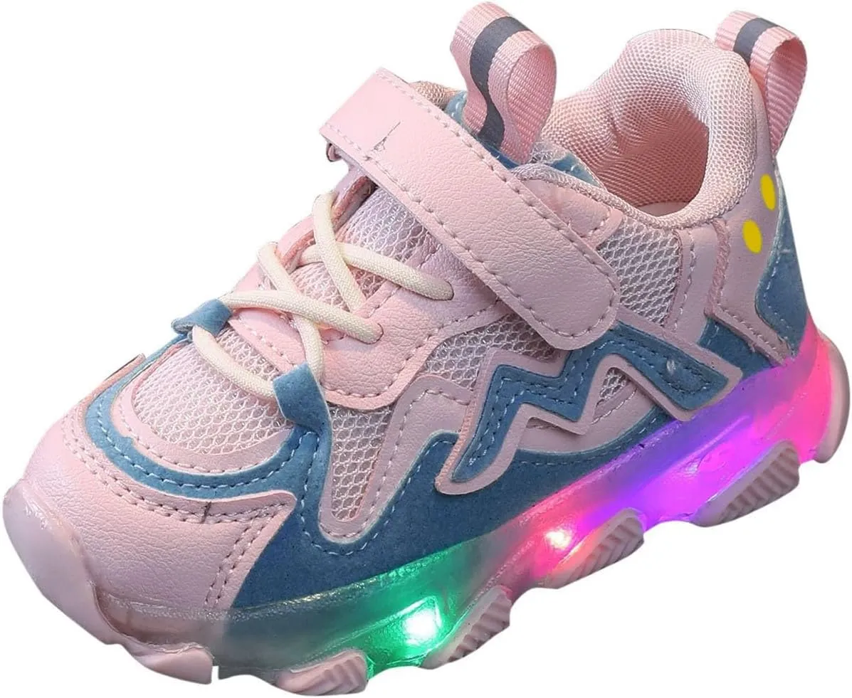 Toddler Tennis Breathable Cozy Sneaker with Lights Baby Girls Boys Led Mesh Flat Shoes Running Lightweight Sport Shoes