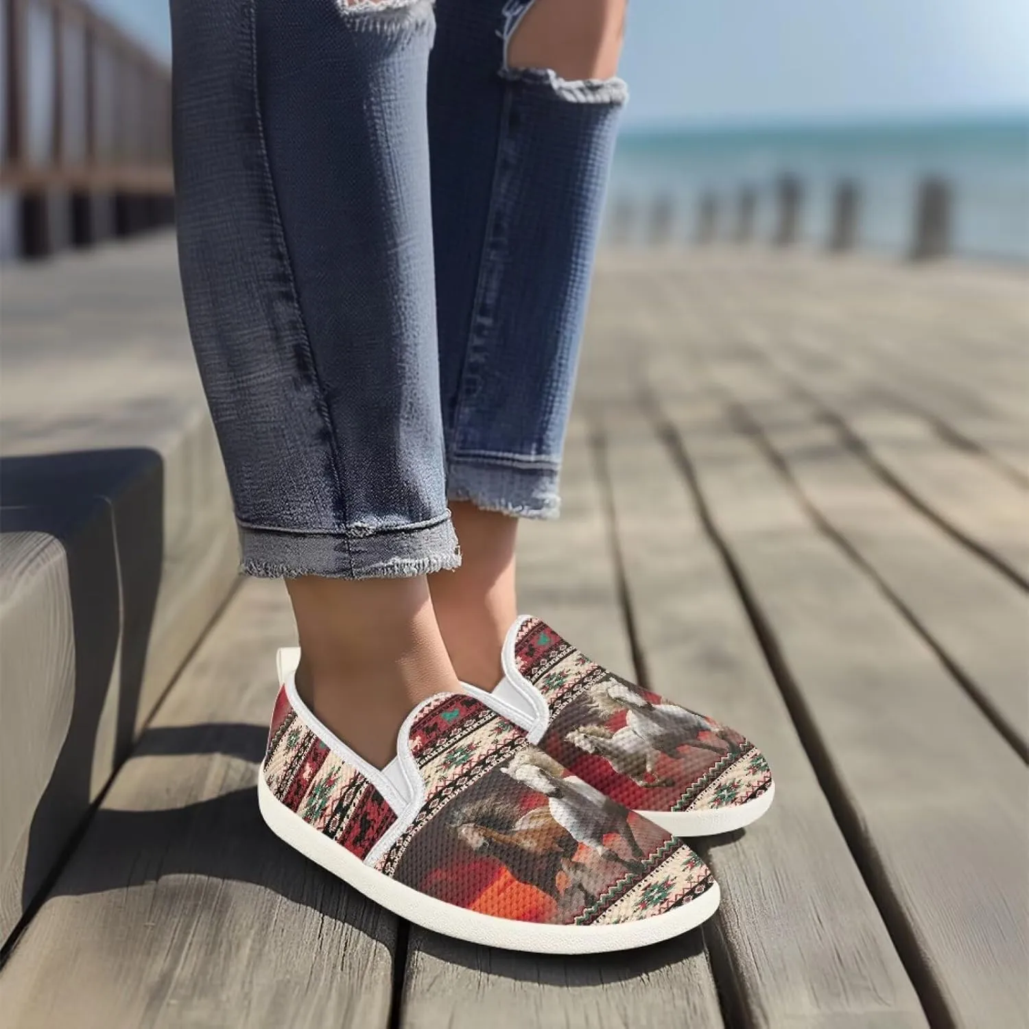 Trendy Womens Flats Shoes Ethnic Style Casual Shoes for Women Slip On Shoes