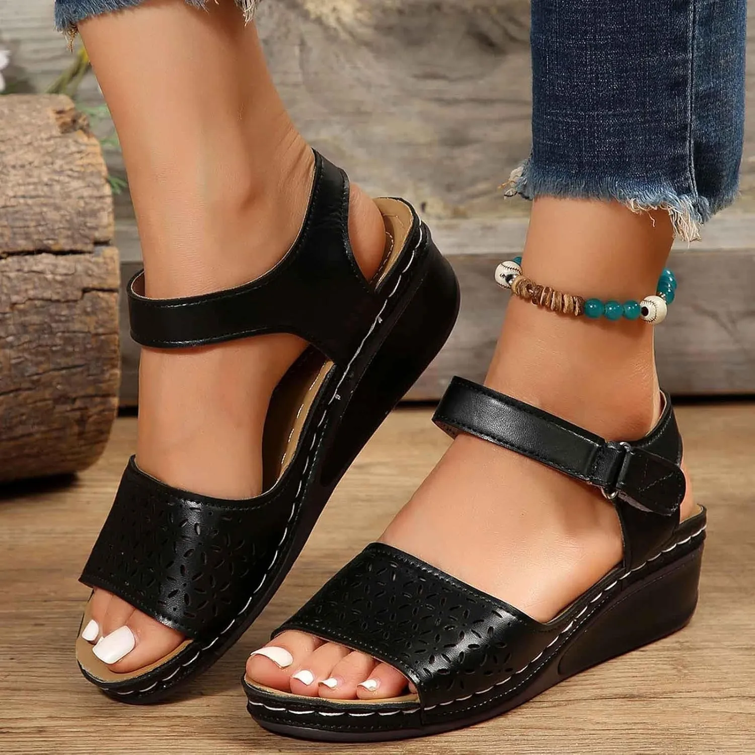 Trendy Women's Summer Sandals Open Toe Hollow Out Wedge Heel Comfortable Casual Footwear For Daily Wear And Vacation