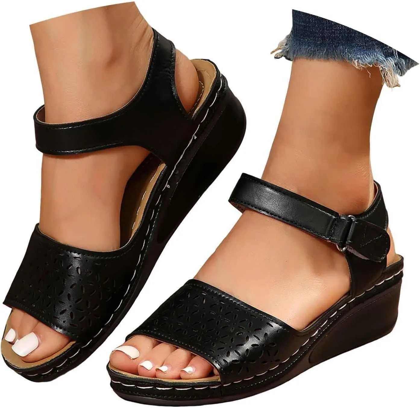 Trendy Women's Summer Sandals Open Toe Hollow Out Wedge Heel Comfortable Casual Footwear For Daily Wear And Vacation