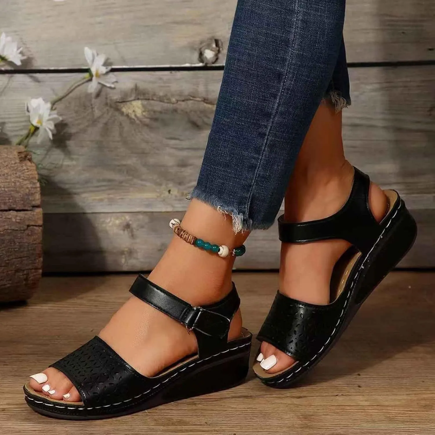 Trendy Women's Summer Sandals Open Toe Hollow Out Wedge Heel Comfortable Casual Footwear For Daily Wear And Vacation