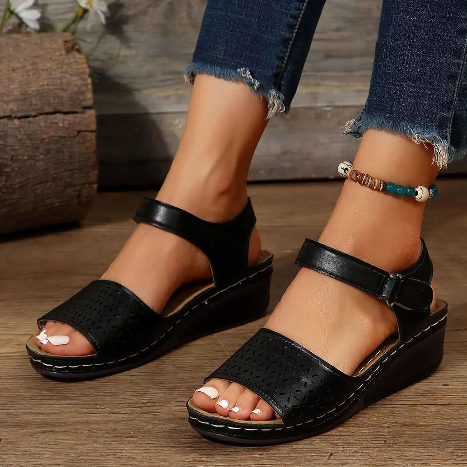 Trendy Women's Summer Sandals Open Toe Hollow Out Wedge Heel Comfortable Casual Footwear For Daily Wear And Vacation