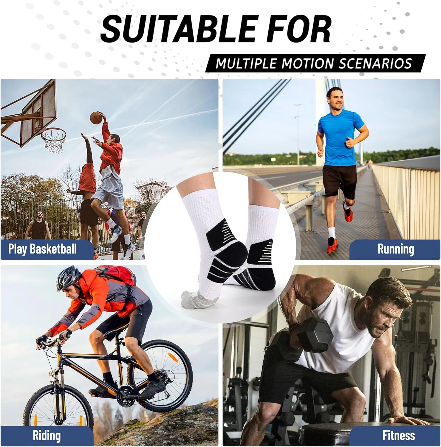 Ultrafun 3/4 Pairs Athletic Running Socks Men Women Compression Cushioned Crew Gym Sports Basketball Socks