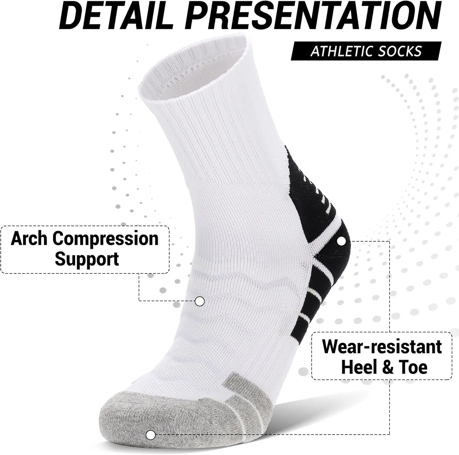 Ultrafun 3/4 Pairs Athletic Running Socks Men Women Compression Cushioned Crew Gym Sports Basketball Socks