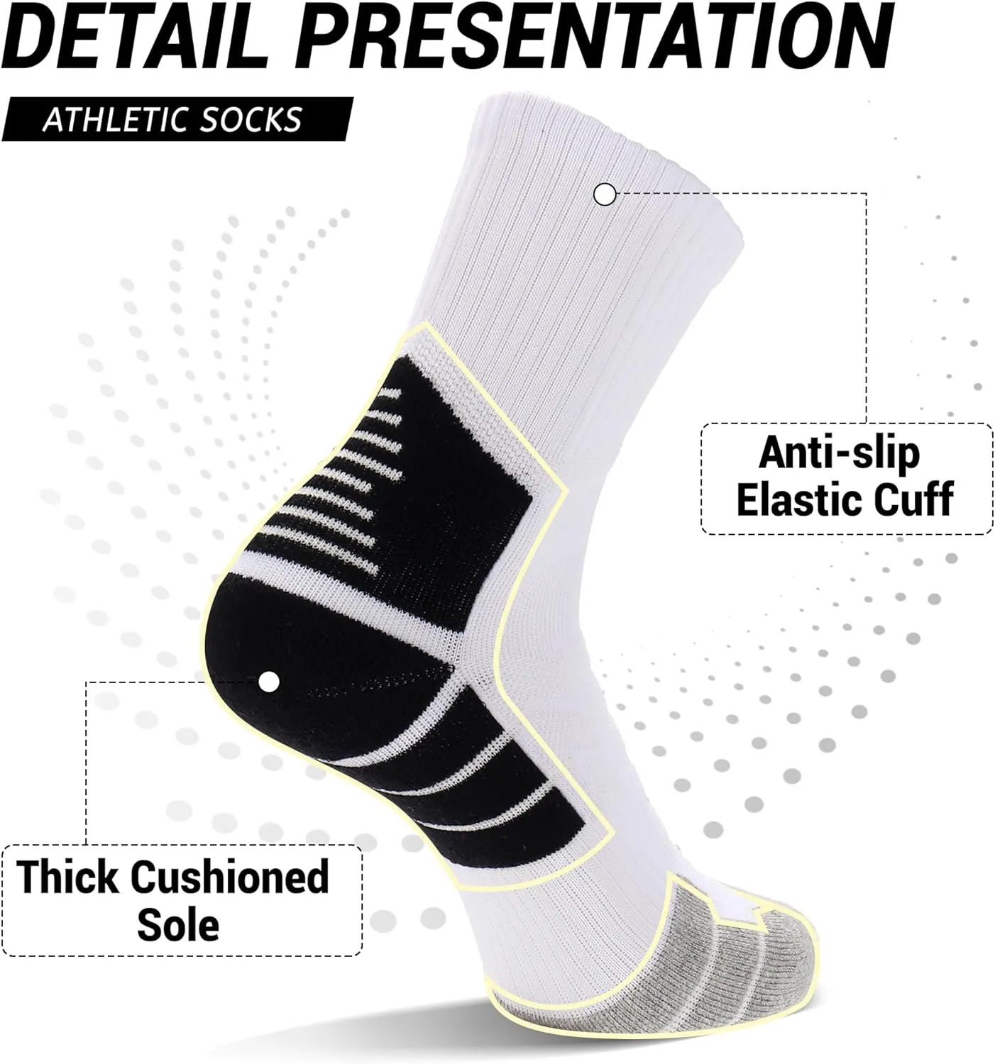 Ultrafun 3/4 Pairs Athletic Running Socks Men Women Compression Cushioned Crew Gym Sports Basketball Socks