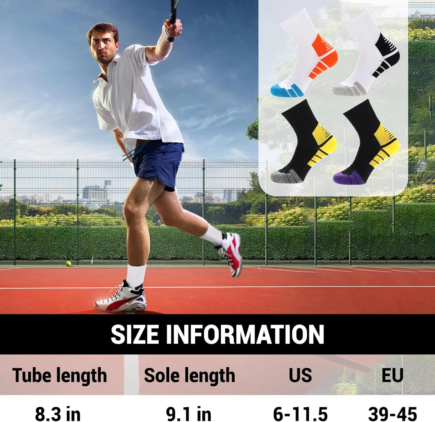Ultrafun 3/4 Pairs Athletic Running Socks Men Women Compression Cushioned Crew Gym Sports Basketball Socks