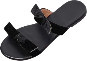 Women's Bow Flat Sandals Dressy Rhinestone Slides Comfort Sandals Cute Slip On Shoes Clog Slippers for Women Size 11