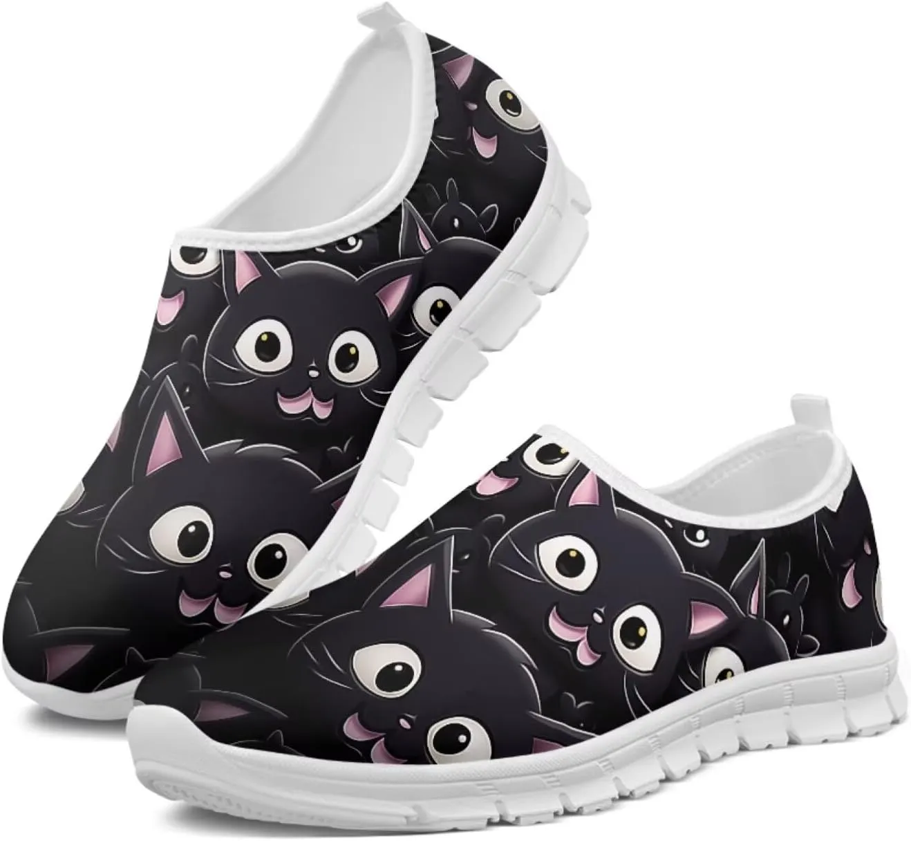 Women's Business Loafers Cat Print Low Top Barefoot Shoes Low-Cut Casual Flats US 5-13