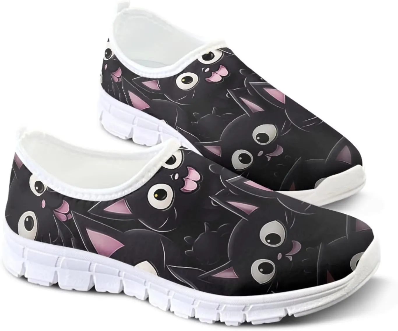 Women's Business Loafers Cat Print Low Top Barefoot Shoes Low-Cut Casual Flats US 5-13
