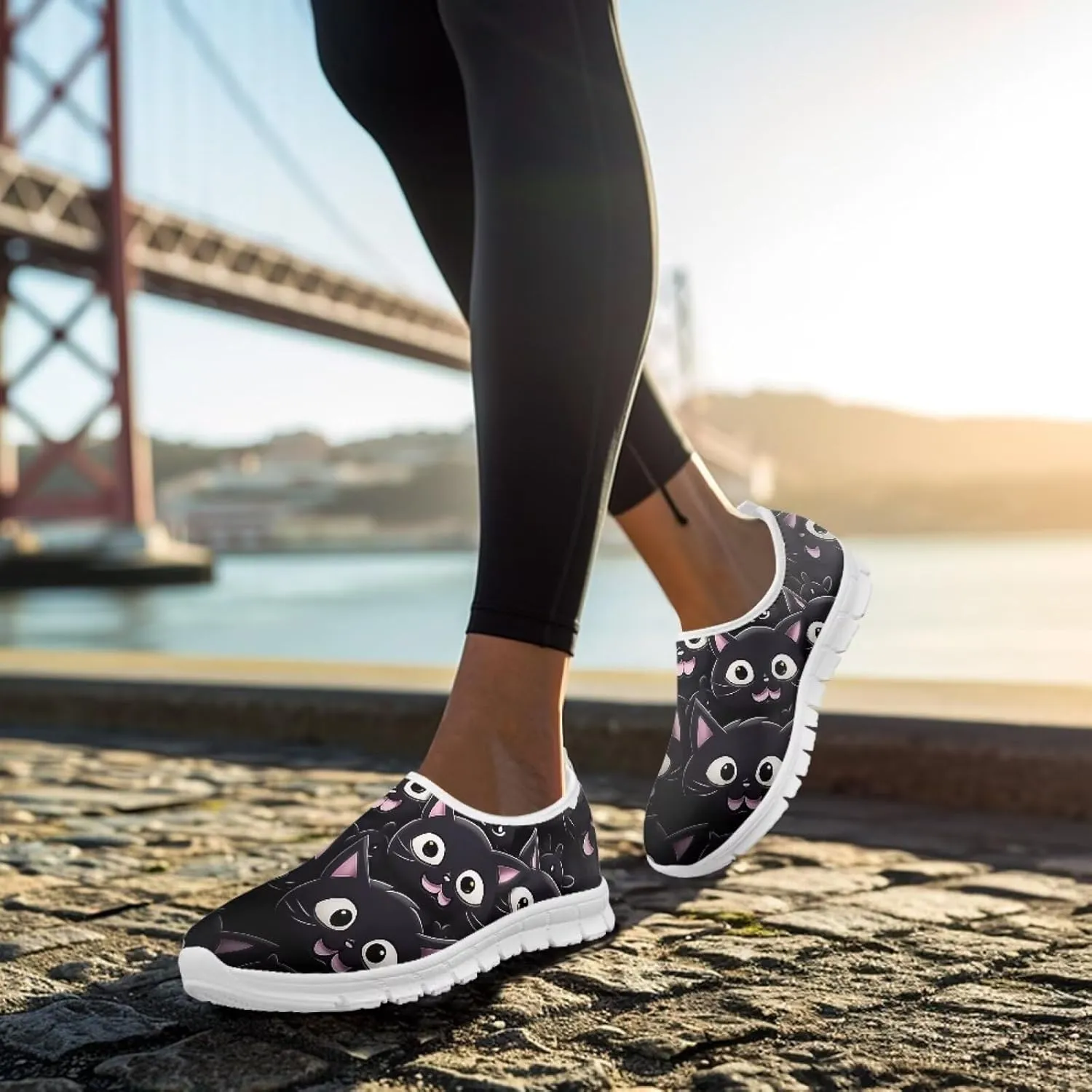 Women's Business Loafers Cat Print Low Top Barefoot Shoes Low-Cut Casual Flats US 5-13