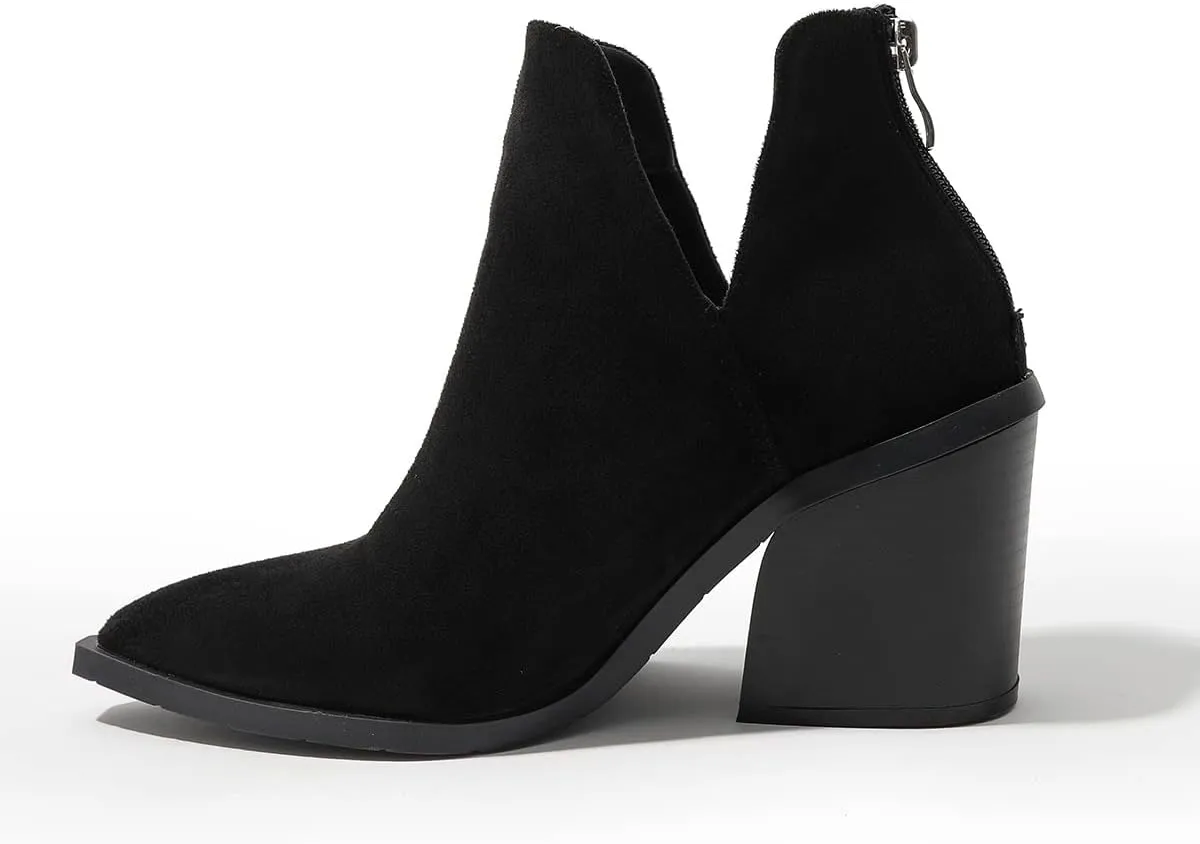 Women's Casual Cut Out Ankle Boots High Chunky High Heels Slip On Booties