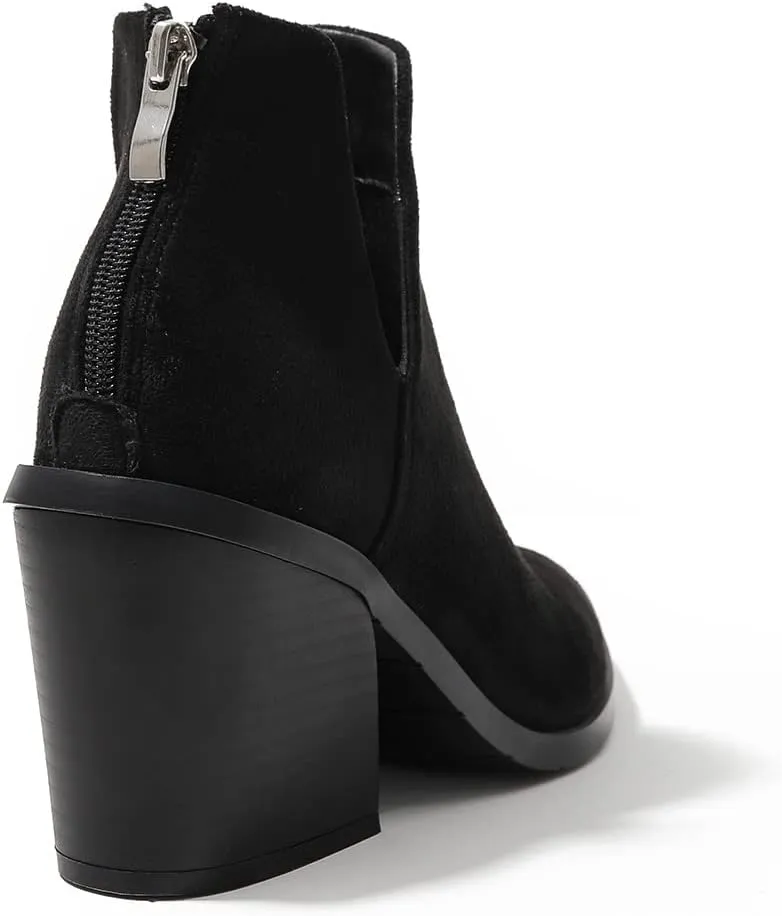 Women's Casual Cut Out Ankle Boots High Chunky High Heels Slip On Booties