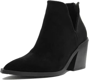 Women's Casual Cut Out Ankle Boots High Chunky High Heels Slip On Booties