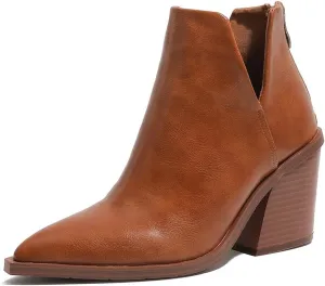 Women's Casual Cut Out Ankle Boots High Chunky High Heels Slip On Booties
