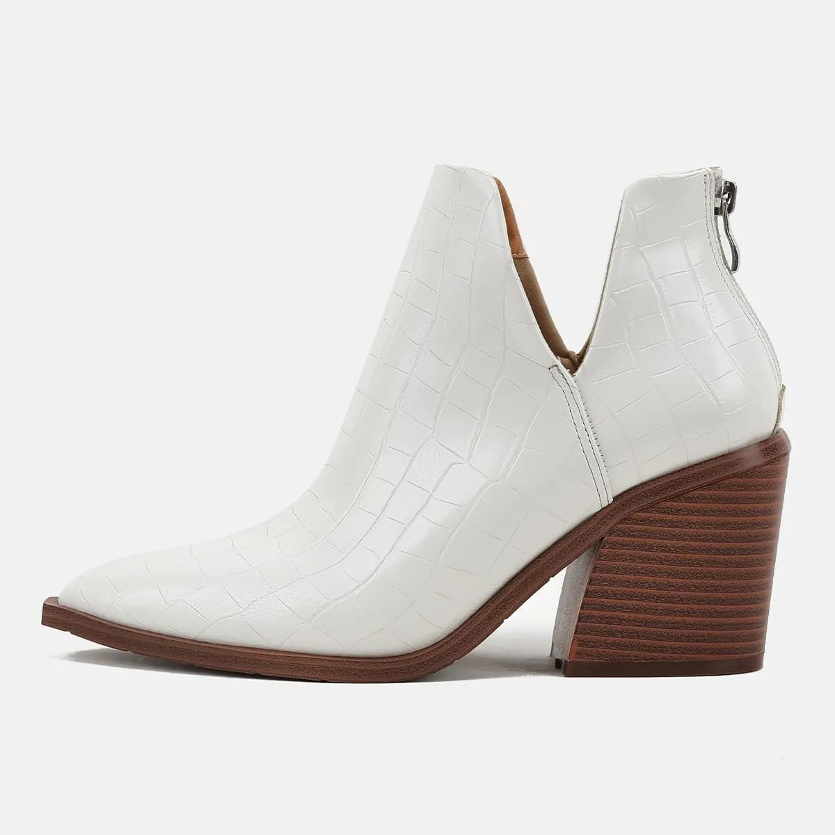 Women's Casual Cut Out Ankle Boots High Chunky High Heels Slip On Booties