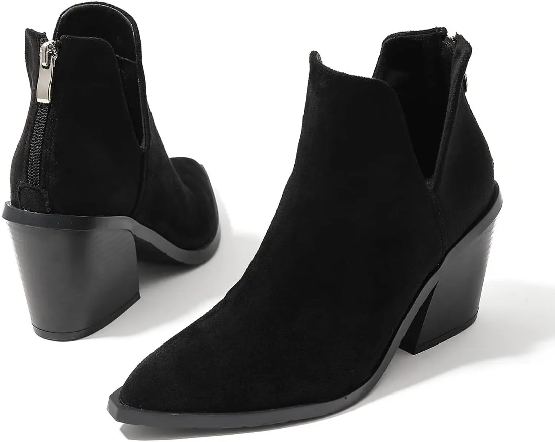 Women's Casual Cut Out Ankle Boots High Chunky High Heels Slip On Booties