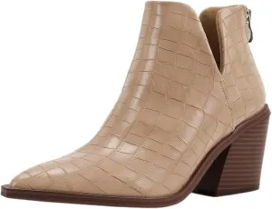 Women's Casual Cut Out Ankle Boots High Chunky High Heels Slip On Booties
