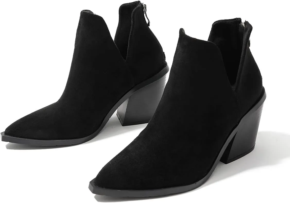 Women's Casual Cut Out Ankle Boots High Chunky High Heels Slip On Booties