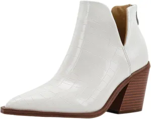 Women's Casual Cut Out Ankle Boots High Chunky High Heels Slip On Booties