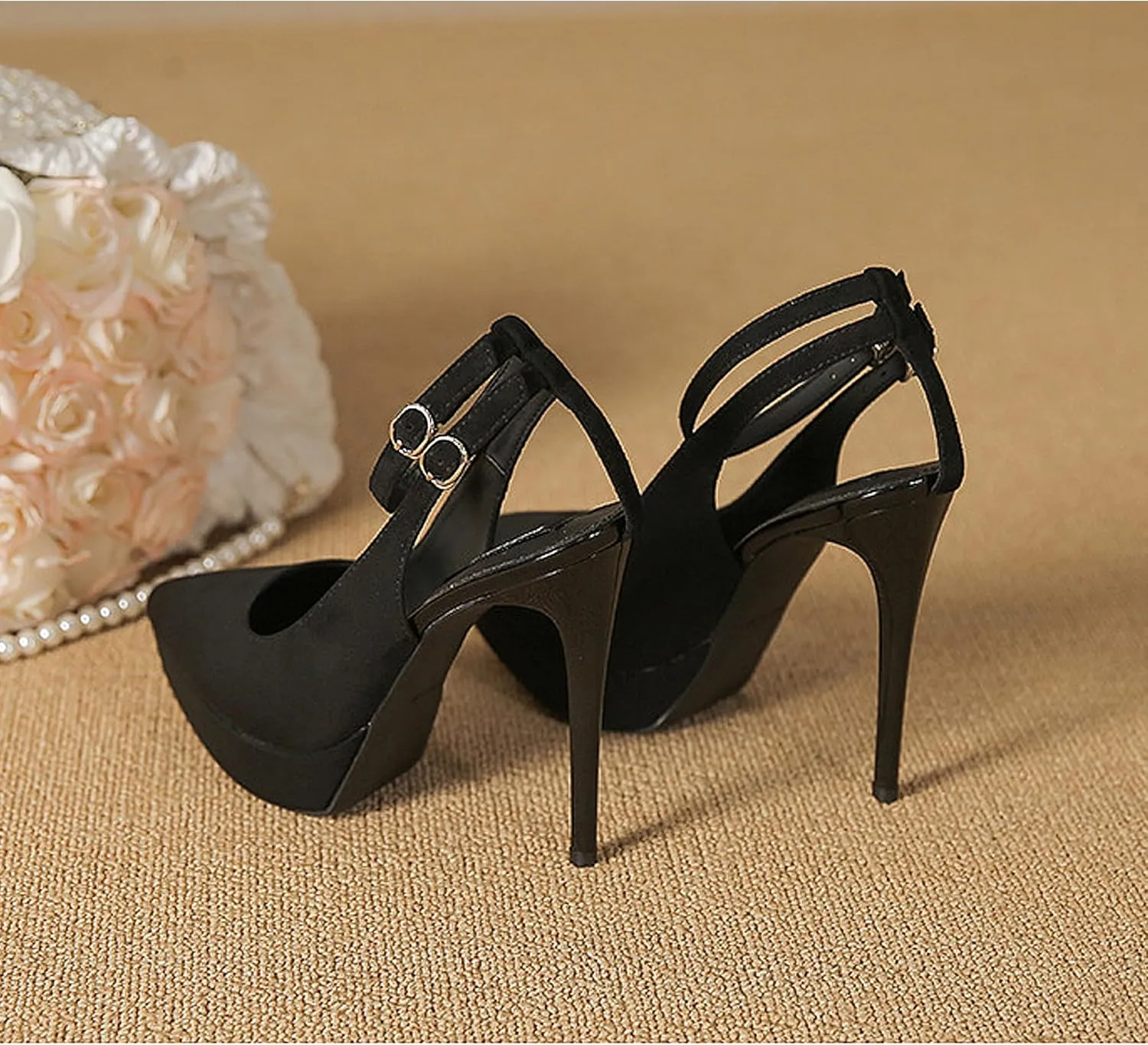 Womens Chunky Platform High Block Heels Pointed Closed Toe Ankle Strap Heel Sandals Comfortable Office Wedding Party Dress Pumps Shoes