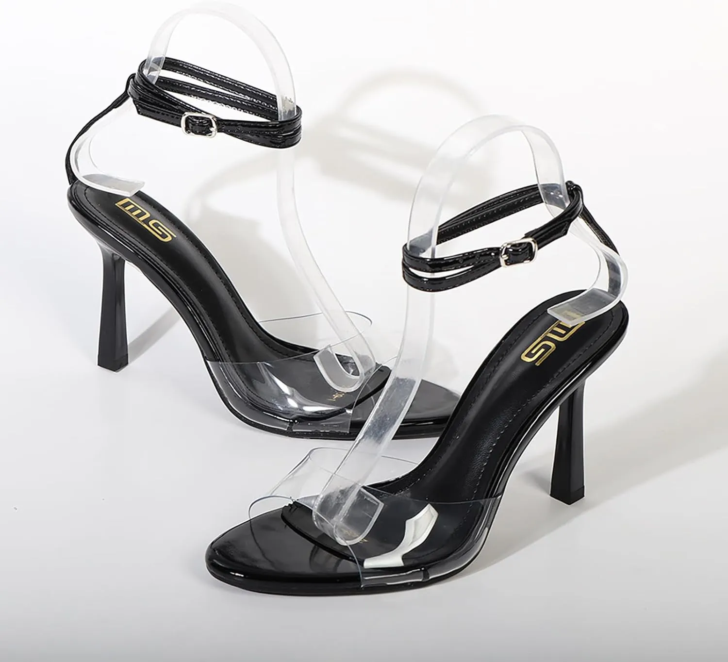 Women's Clear Round Open Toe Stiletto Sandals Fashion Adjustable Ankle Strap Transparent Sexy Kitten Heel Slingback Dress Shoes Summer Backless Wedding Prom Party Evening Heel Sandals